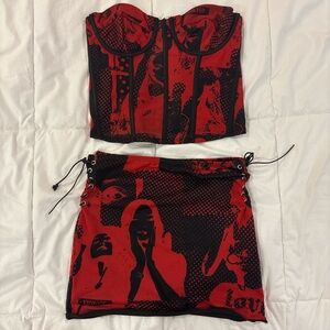 Edikted Red and Black Mini Skirt Set for Night Out